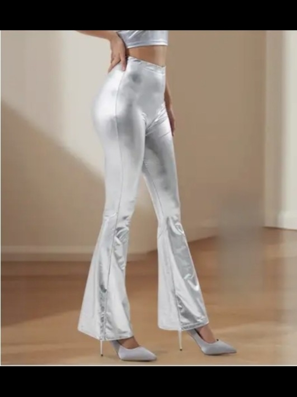 Women's High-Waist Silvery Flared Pants